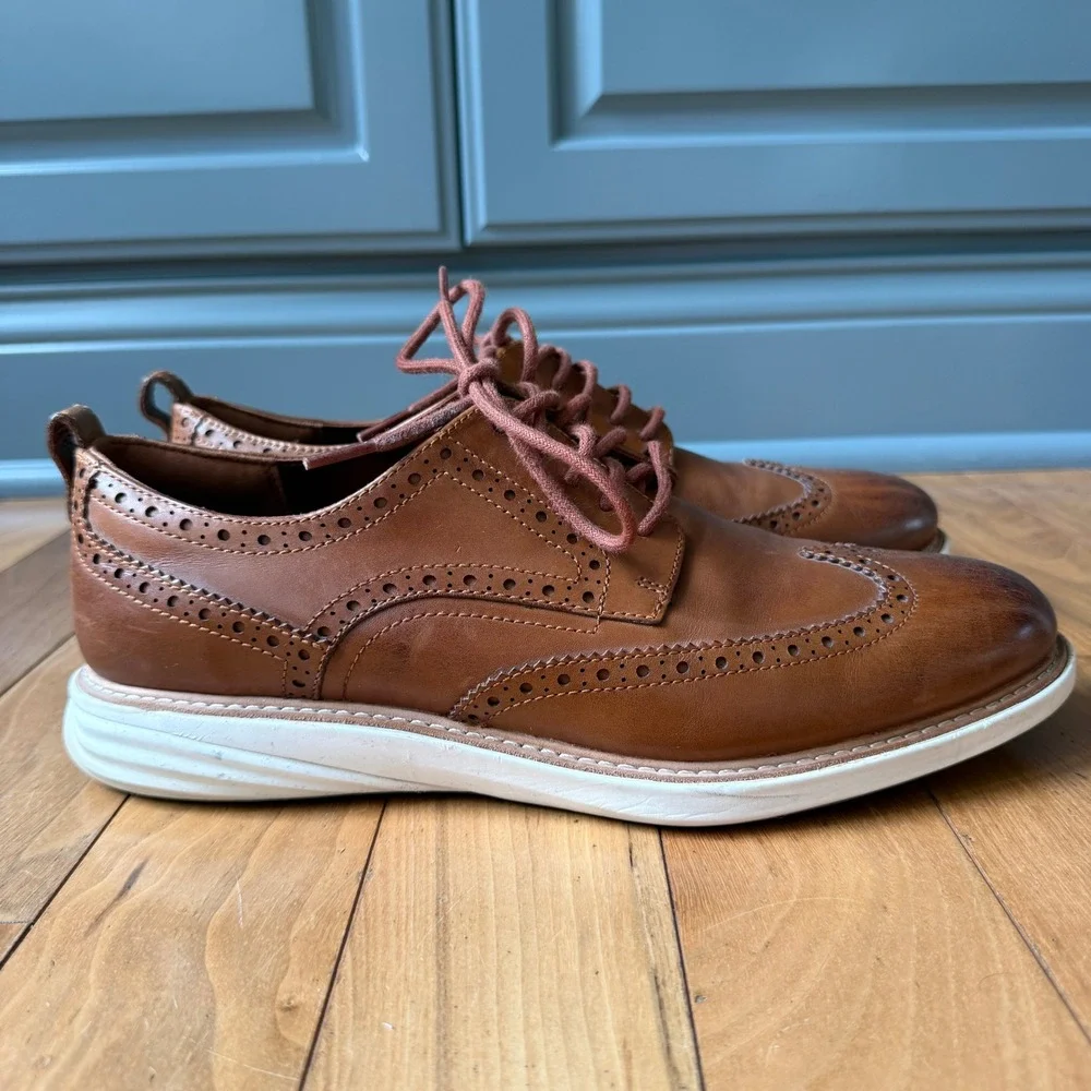 Cole Haan GrandEvolution Oxford Men 10 Brown Leather Wingtip Brogue C26930